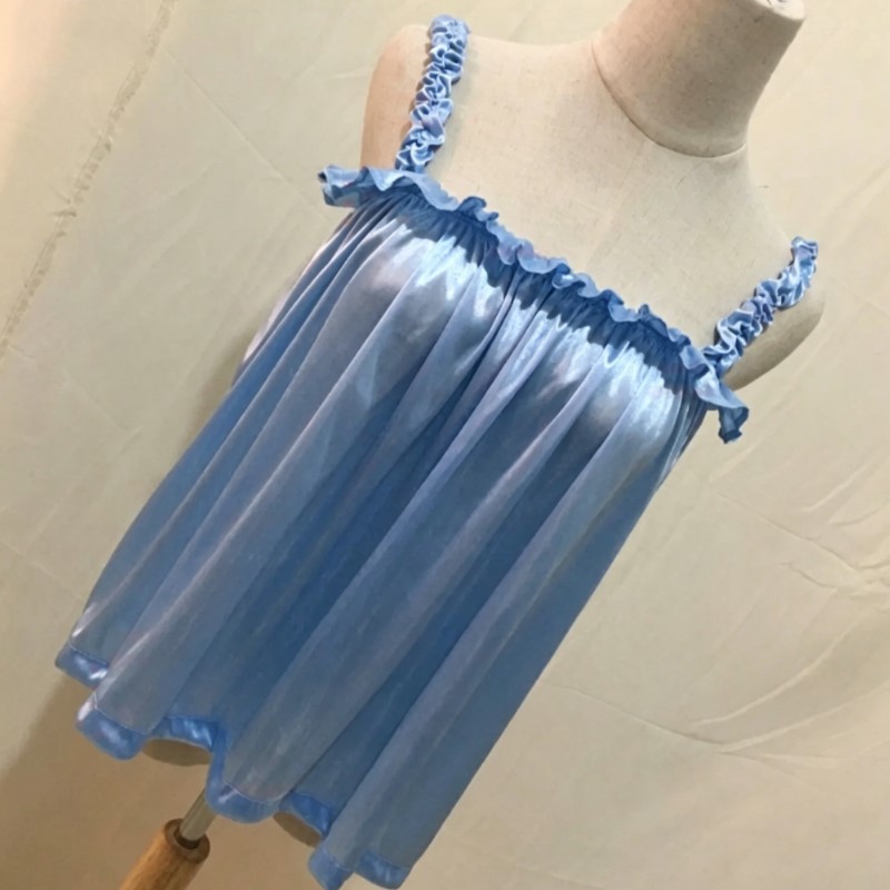 Suspender Tank Top - Summer Soft Silky Glossy Ruffle Spaghetti