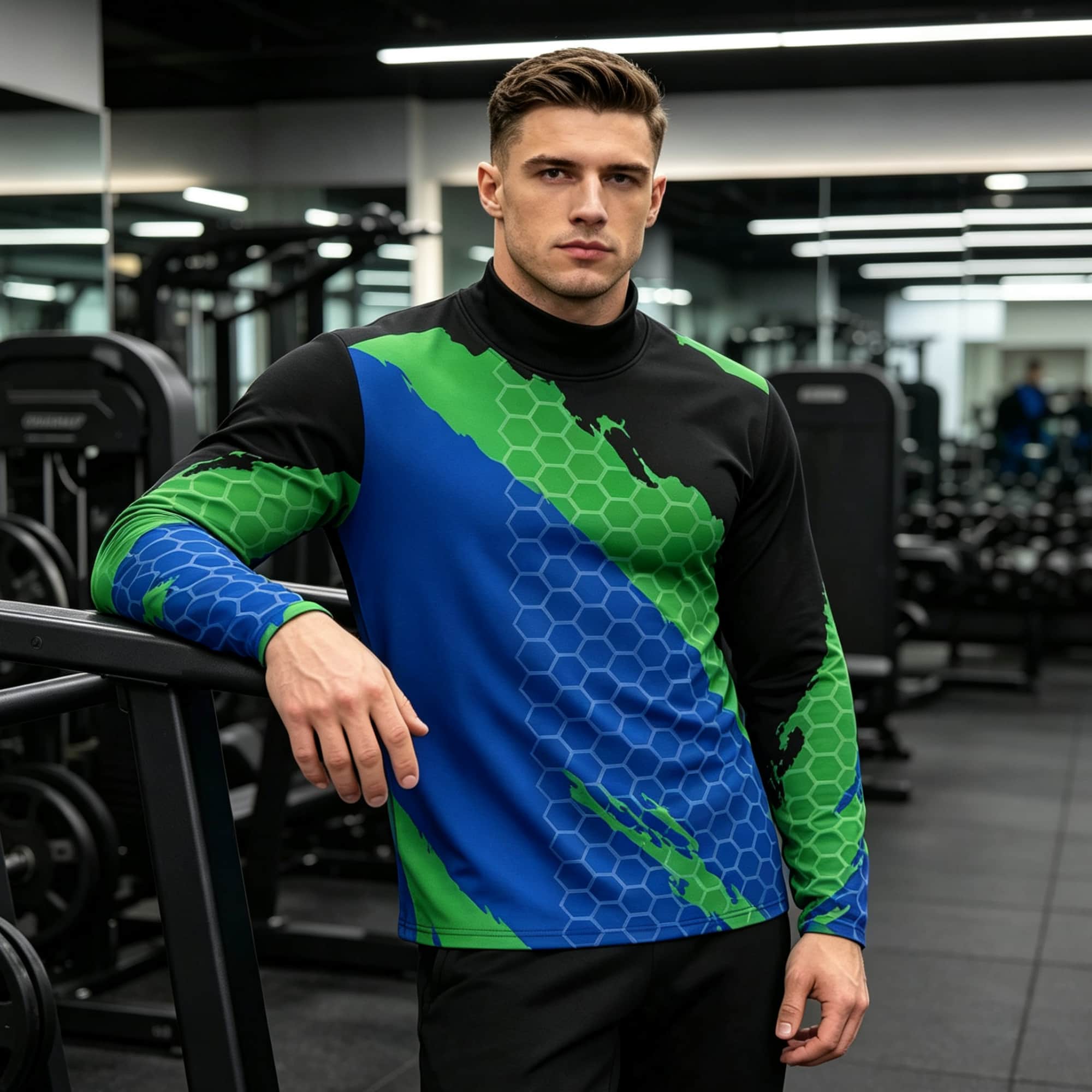 Base Layer Top - Men Contrast Color Honeycomb Texture Graphic